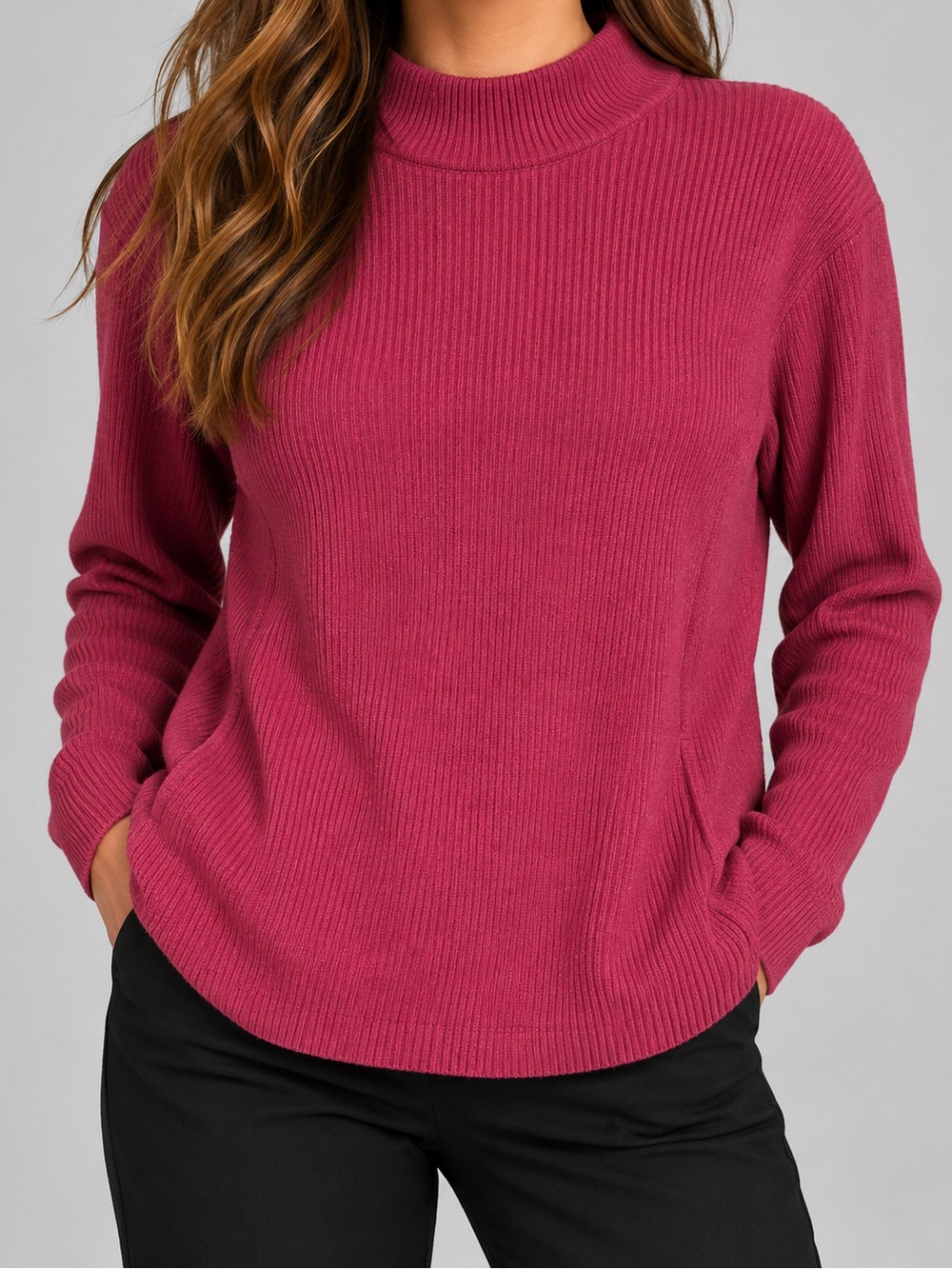 Karen Scott Ribbed Mock Neck Sweater in Berry